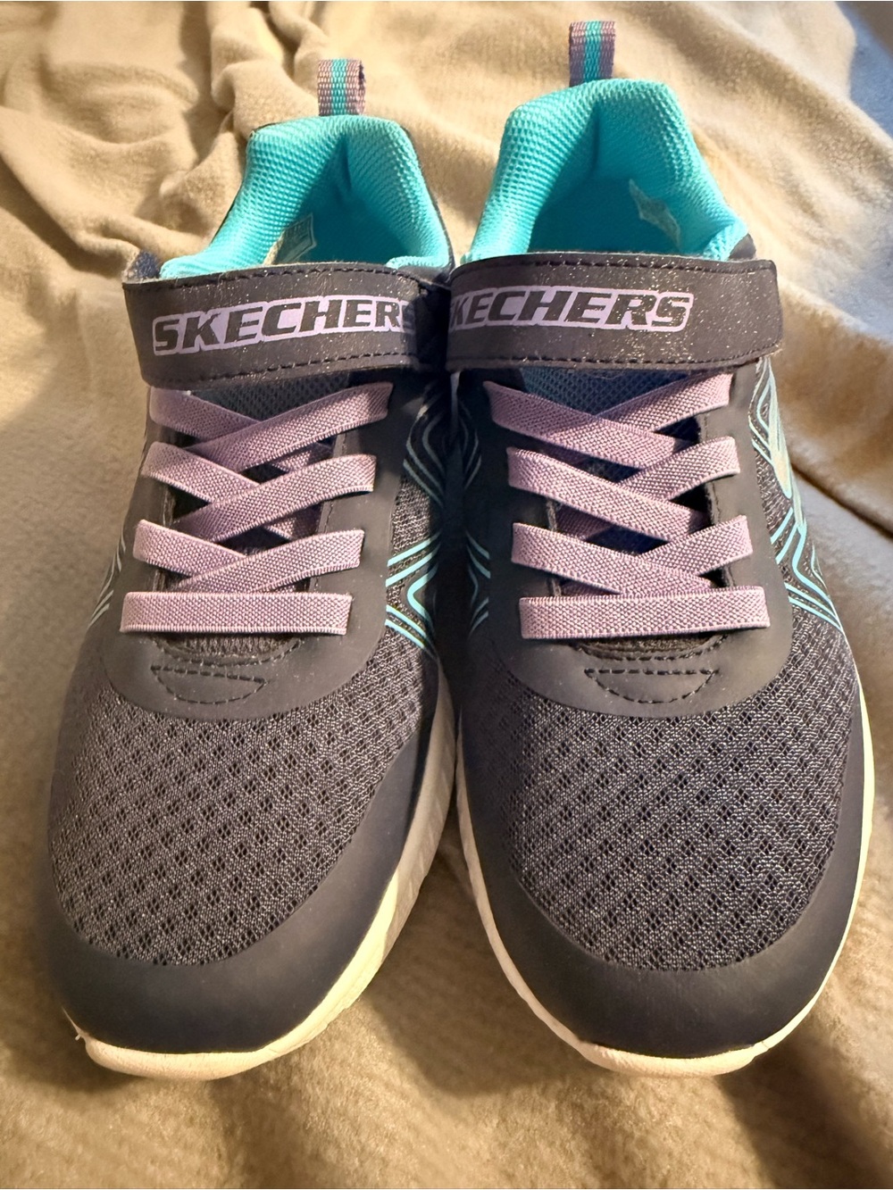 Skechers Kids Gray Sneakers with Teal Lining and Lavender Laces